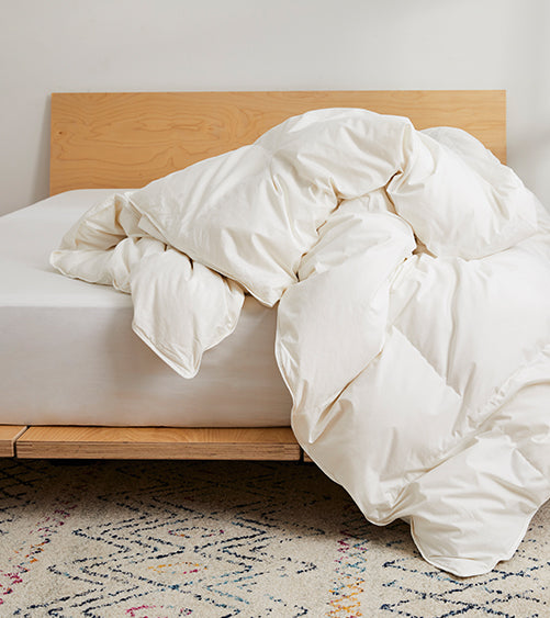 Our Down Comforters are sustainably made from the soft, fluffy clusters of duck down to provide warmth, and insulation.