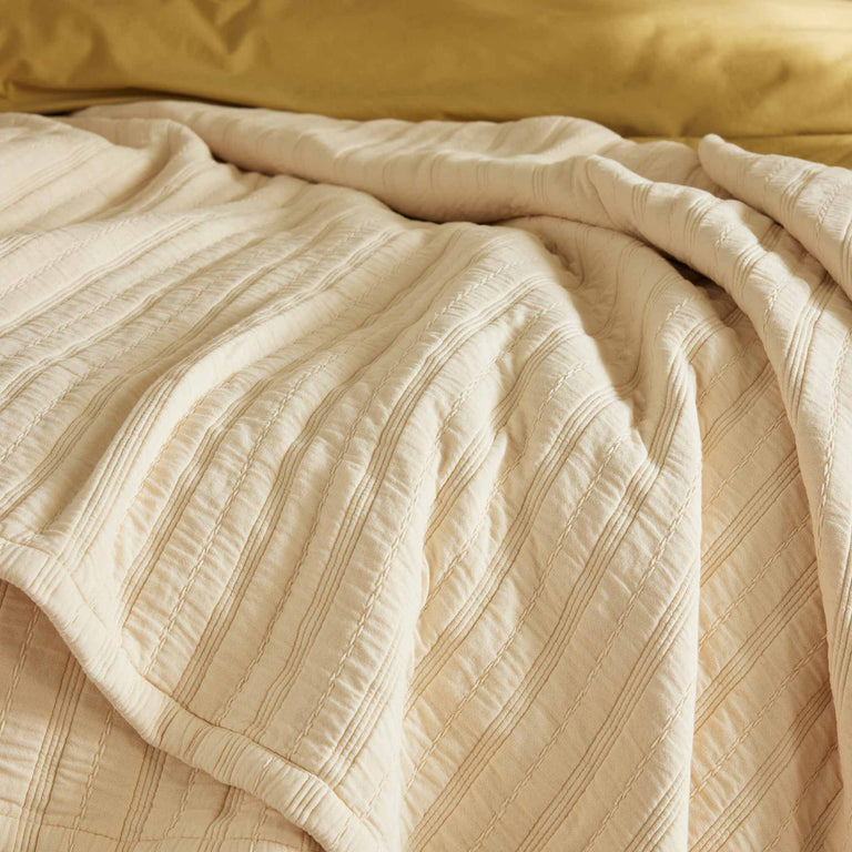 Organic Ribbed Cotton Coverlet Set in Ivory, Size Twin by Quince