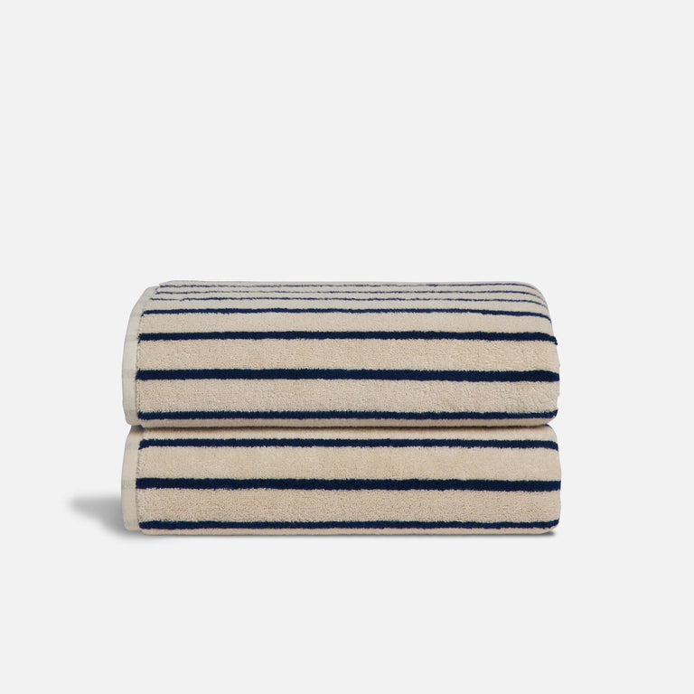 Super-Plush Turkish Cotton Bath Towels- Color: Striped Midnight Navy