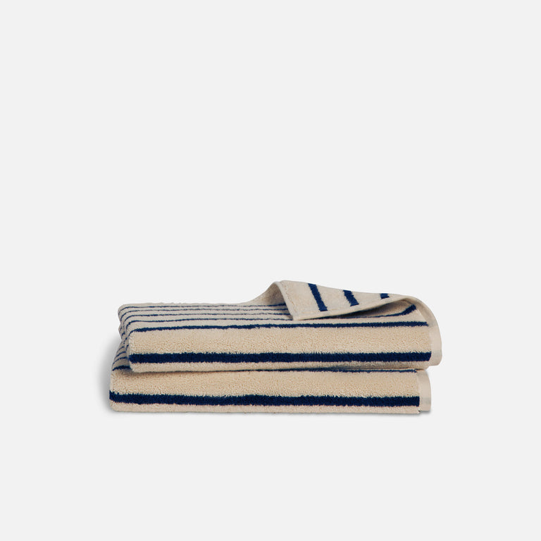 Super-Plush Turkish Cotton Hand Towels - Color: Striped Midnight Navy