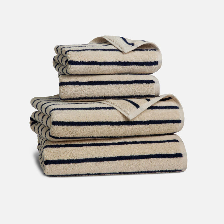 Super-Plush Turkish Cotton Bath Towel Bundle in Striped Midnight Navy
