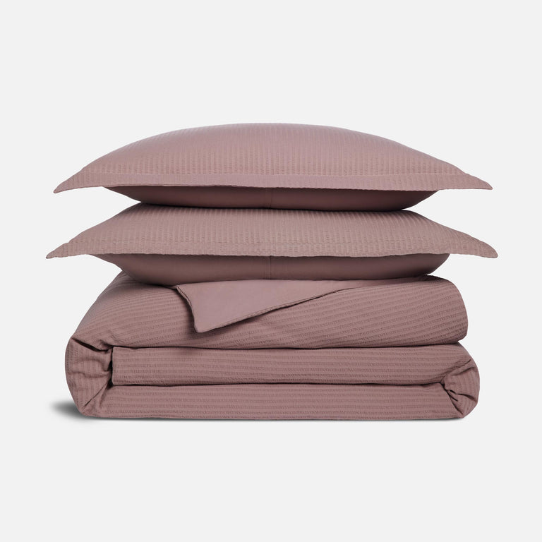 Textured Stripe Duvet Set - King/Cali King - Soft Mauve