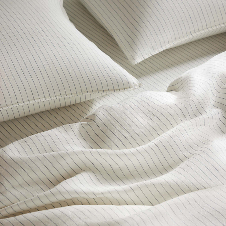 Washed Linen Duvet Set - Indigo Pinstripe KING w/ King Pillowcases