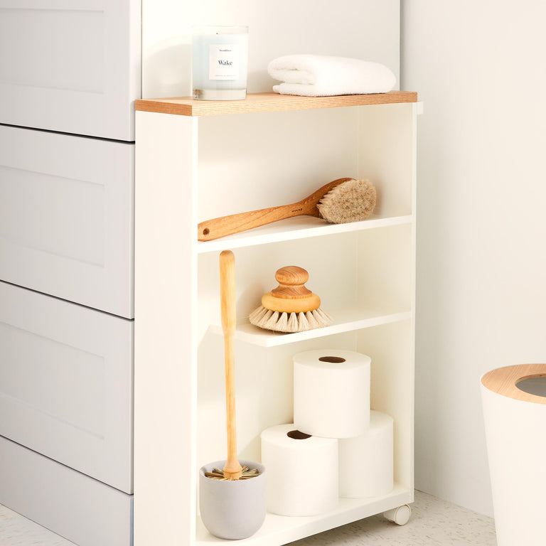Slim Wood Bathroom Sideboard, 24-Inch, White Storage cabinet Toilet Paper