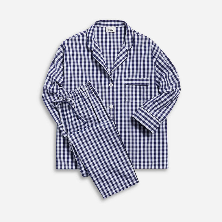 XS / Navy Gingham Poplin