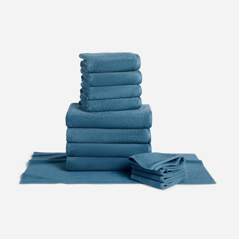 100% Organic Cotton Ribbed Bath Towels in Blue by Brooklinen - Holiday Gift Ideas