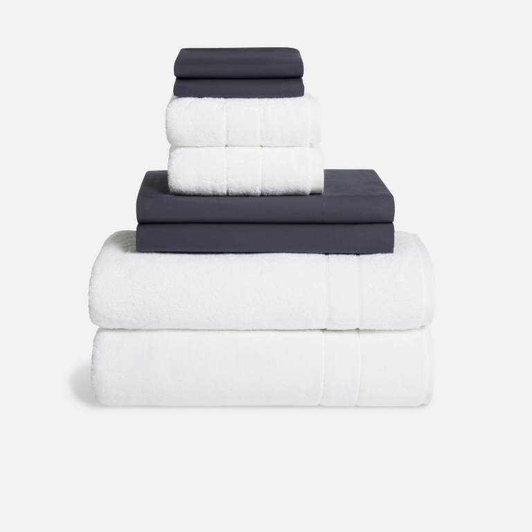 Solid White / Luxe Bed and Bath Bundle