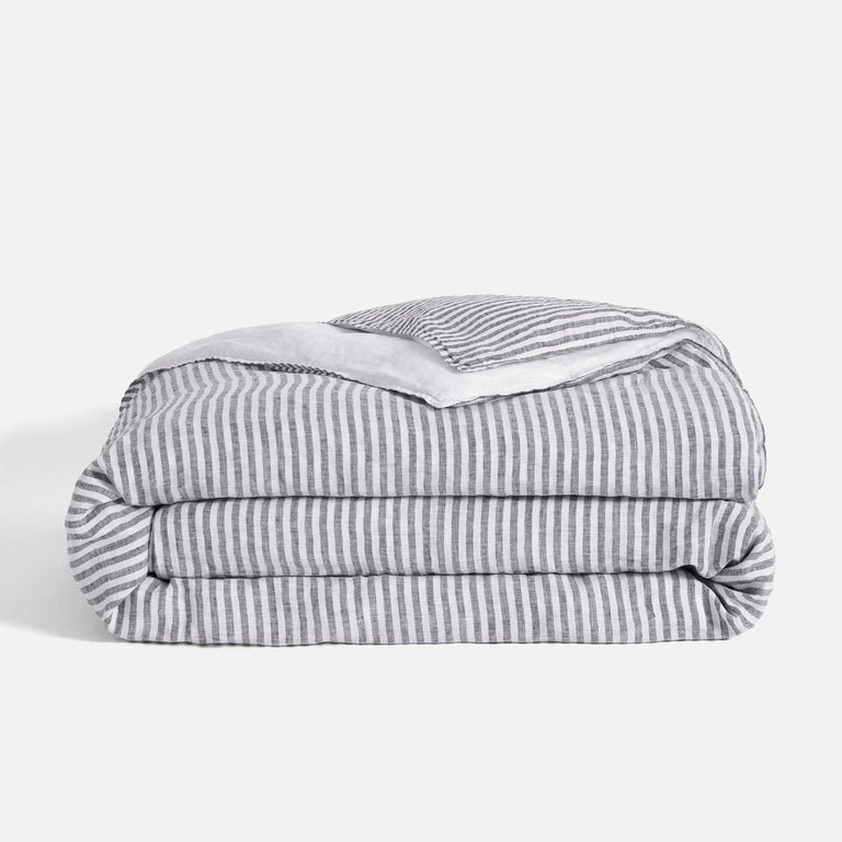 Twin/Twin XL / Charcoal Chambray and White Stripe